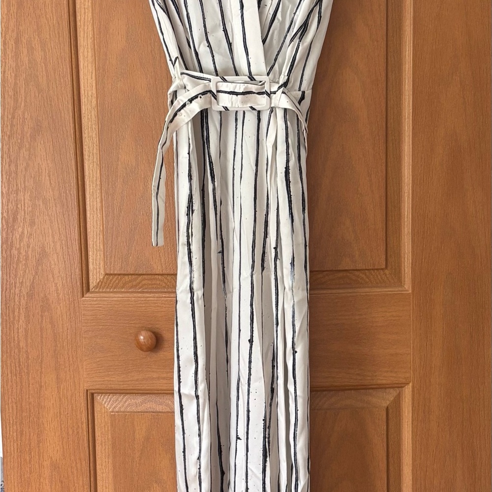 Mango Silk Stripe White Sleeveless Jumpsuit - NWT - sz Large
